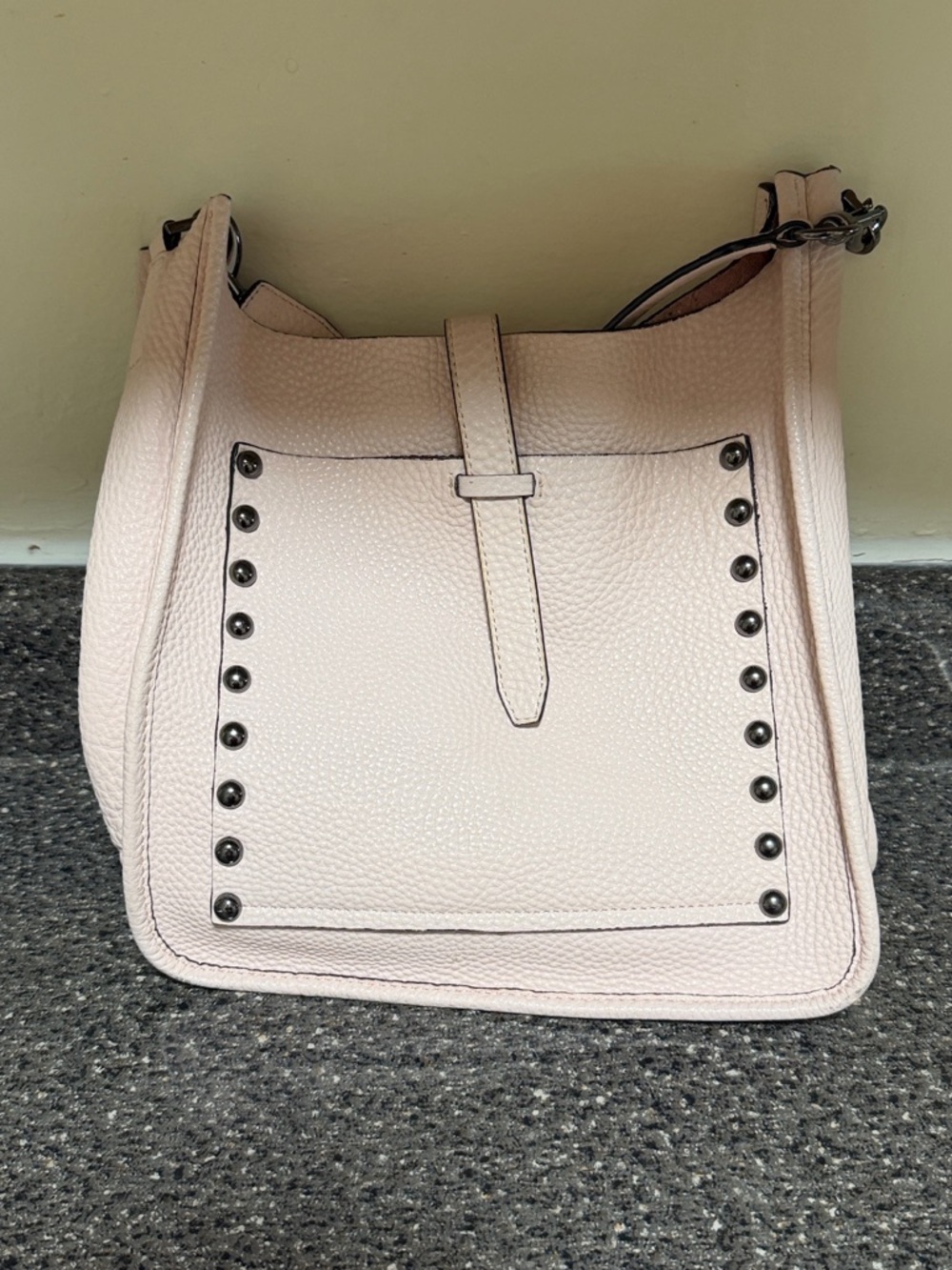 Rebecca Minkoff Pale Pink Pebbled Leather Crossbody with Studded Front